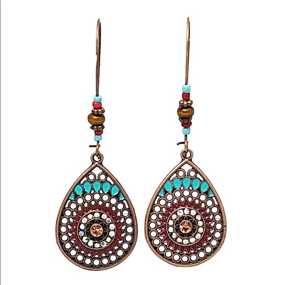 Earrings BOHO QUIRKY LOOP Gypsy hippie antique tear drop hollowed out EARRINGS - Picture 6 of 12